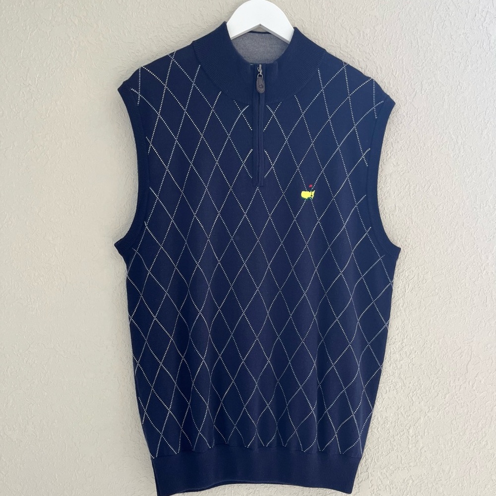 Masters Collection 1/4 Zip Merino Wool Mock Neck Sweater Vest Large Blue